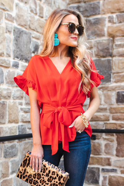 Front Tie Blouse, Poppy Red
