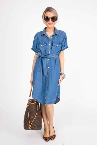 Belted Chambray Snaps Dress