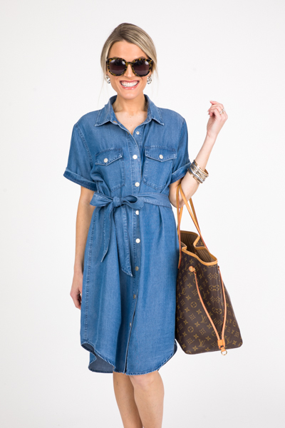 Belted Chambray Snaps Dress