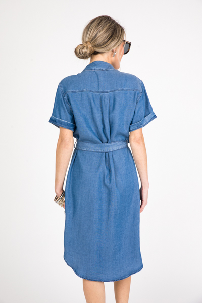 Belted Chambray Snaps Dress - Sale - The Blue Door Boutique