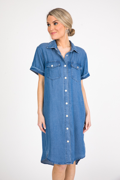 Belted Chambray Snaps Dress