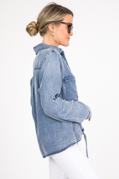 Tie Front Chambray Top, Dark Denim