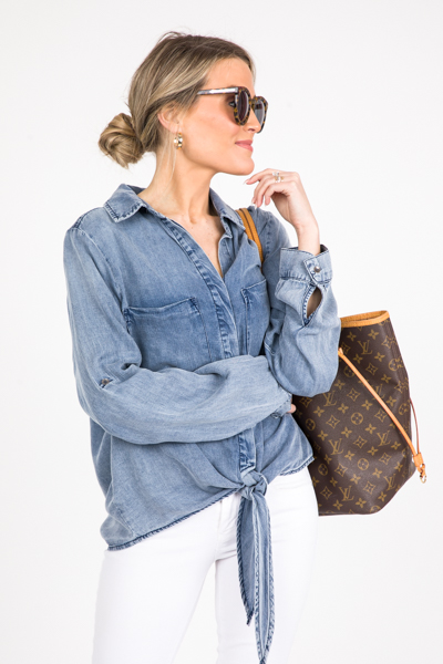 Tie Front Chambray Top, Dark Denim