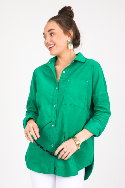 Corded Button Up, Emerald