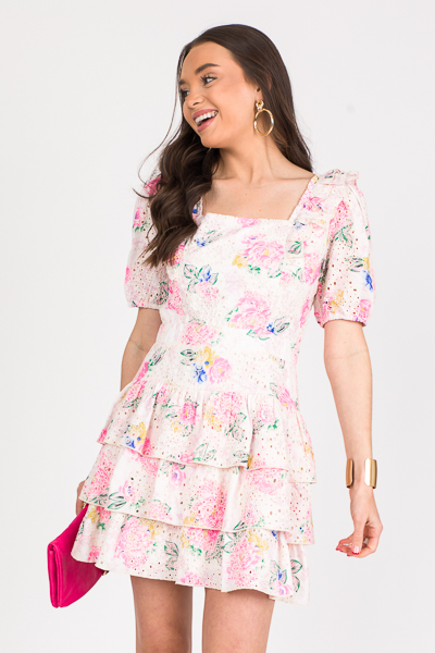 Pink Floral Eyelet Dress