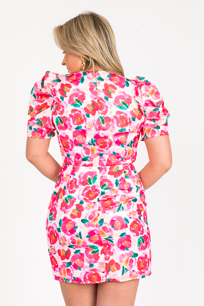 Pauline Floral Dress, Hot Coral