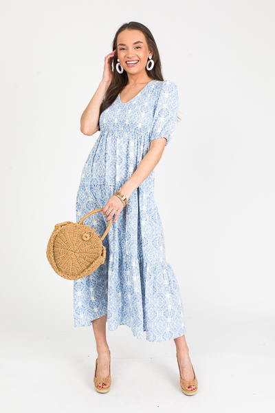 Blue Medallion Smock Maxi