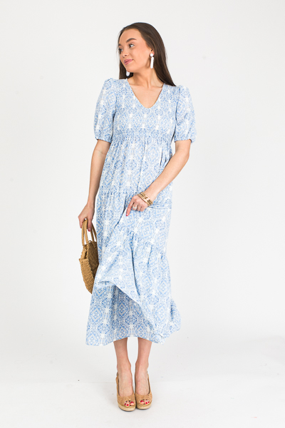 Blue Medallion Smock Maxi