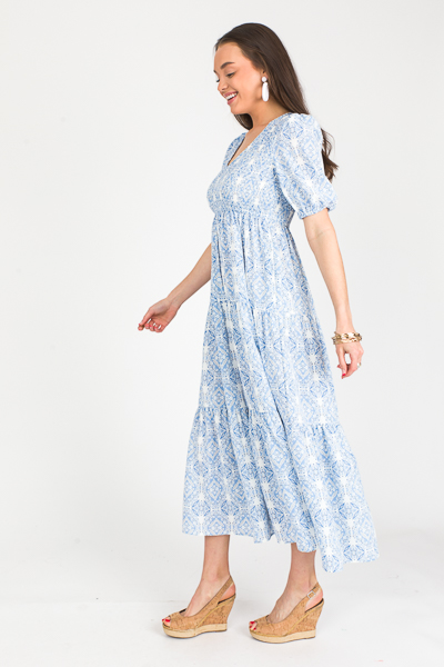 Blue Medallion Smock Maxi