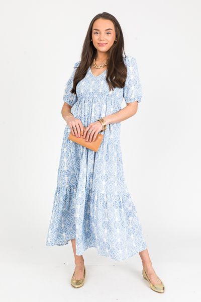 Blue Medallion Smock Maxi