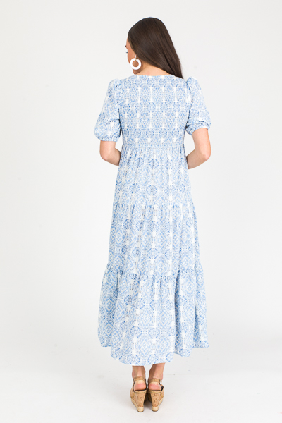 Blue Medallion Smock Maxi