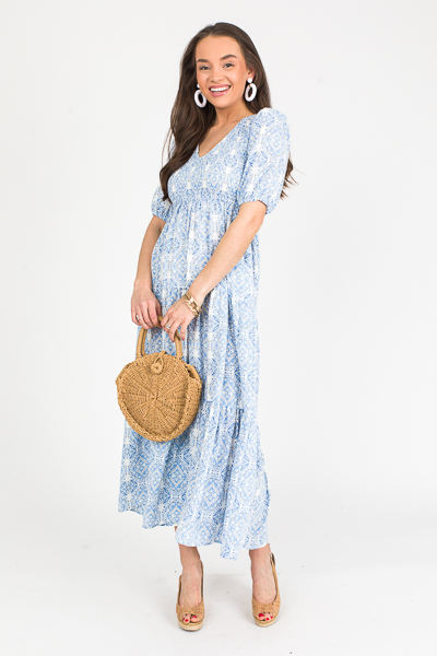 Blue Medallion Smock Maxi