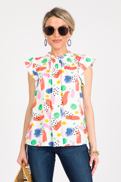 Dotted Strokes Top, Cream
