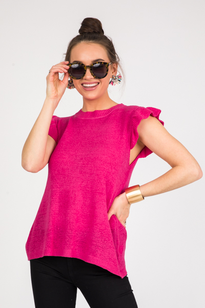 Flutter Sweater Top, Hot Pink