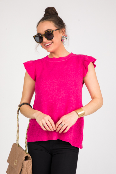 Flutter Sweater Top, Hot Pink