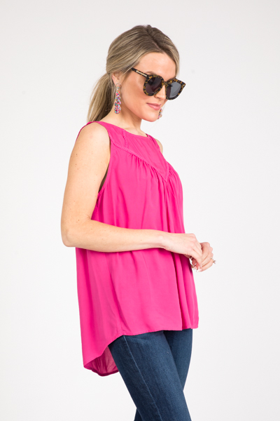 Lace Yoke Tank, Hot Pink