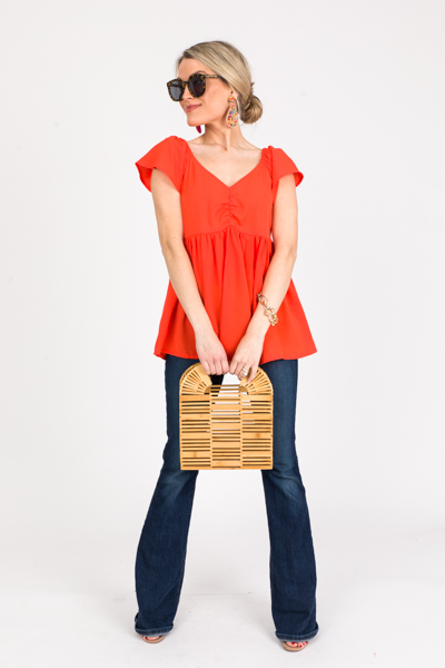 V-Neck Peplum Top, Orange