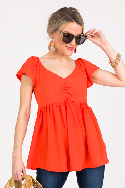 V-Neck Peplum Top, Orange