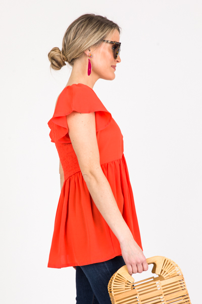 V-Neck Peplum Top, Orange