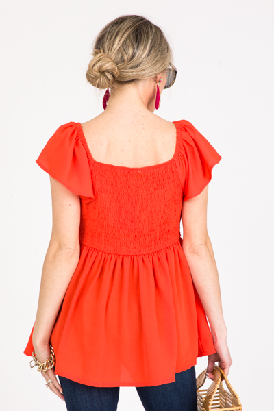 V-Neck Peplum Top, Orange