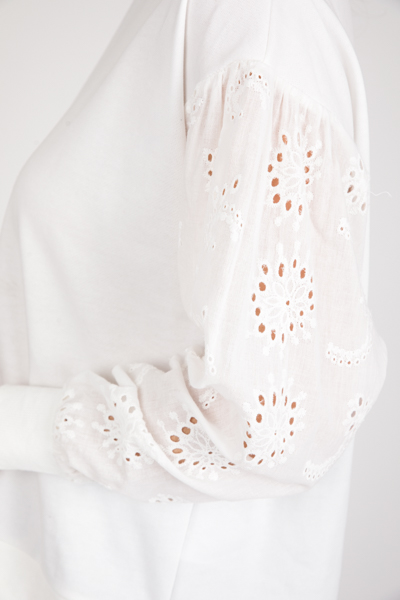 Eyelet Sleeves Sweatshirt, White