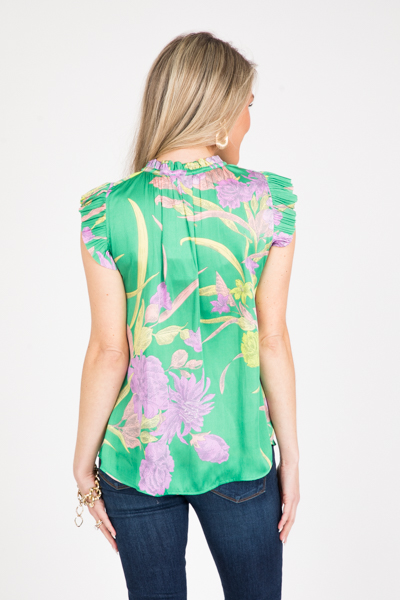 Silk Floral Blouse, Green Purple