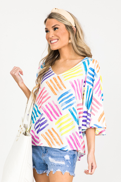 Multi Lines Top, Ivory