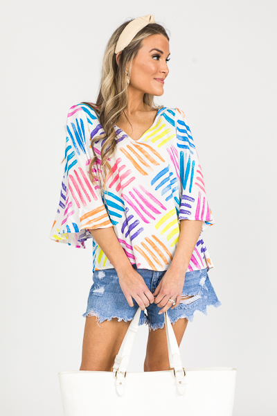 Multi Lines Top, Ivory