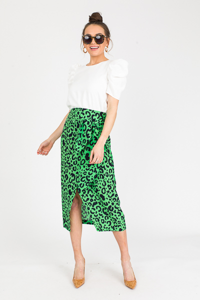 Green Leopard Wrap Midi Skirt