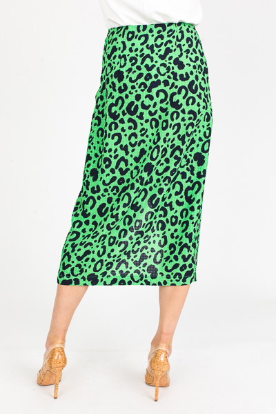 Green Leopard Wrap Midi Skirt