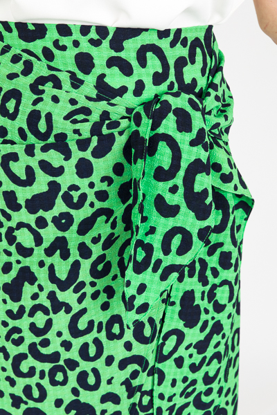 Green Leopard Wrap Midi Skirt