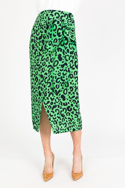 Green Leopard Wrap Midi Skirt