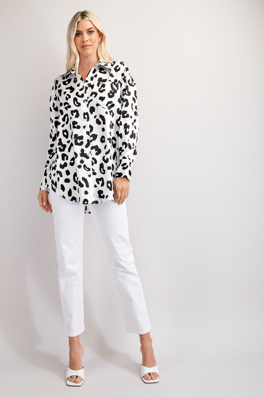 Buttoned Leopard Tunic, White