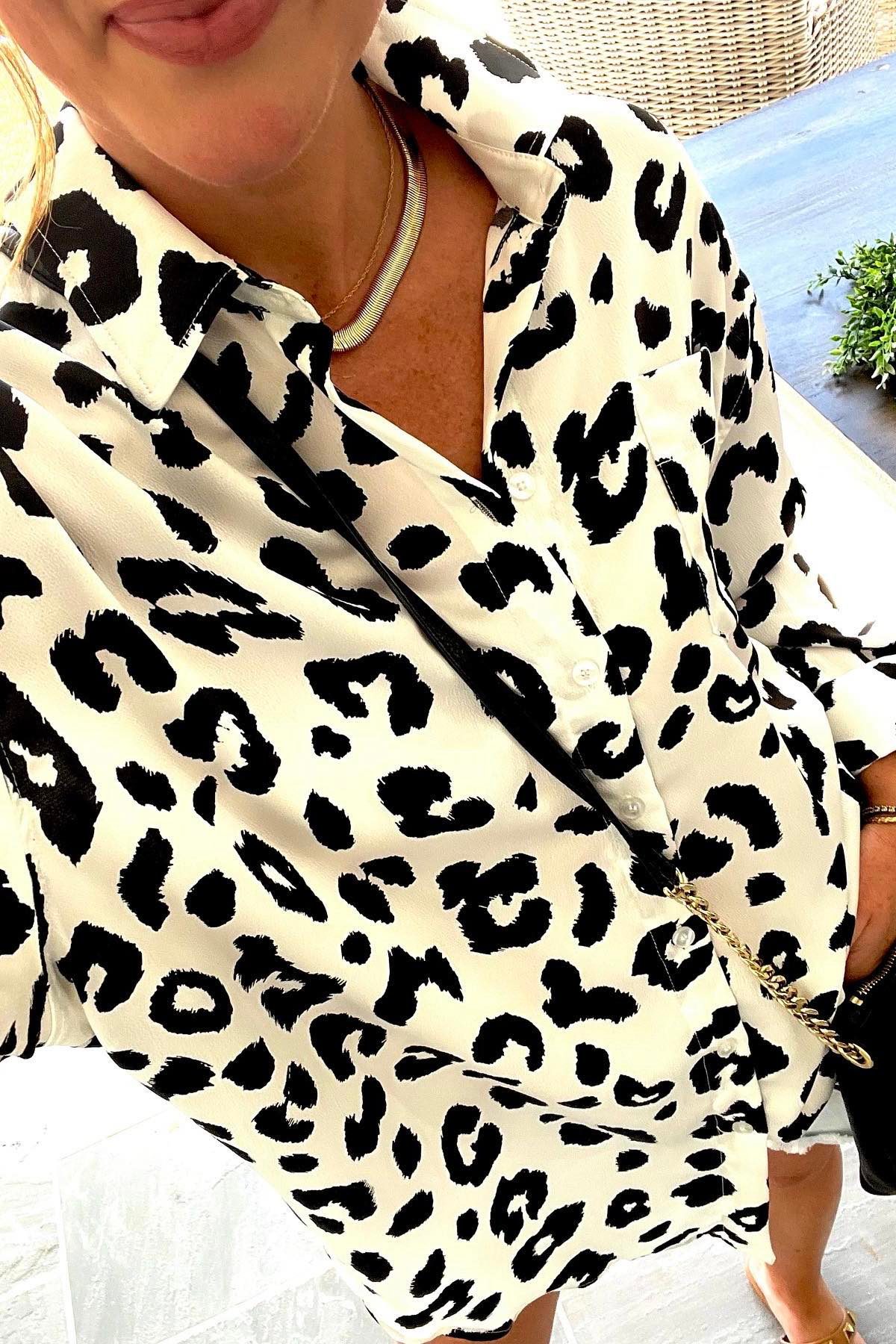 Buttoned Leopard Tunic, White