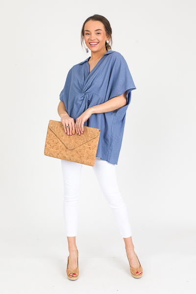 Twist Front Oversized Top, Blue