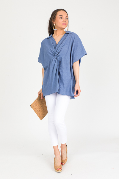 Twist Front Oversized Top, Blue