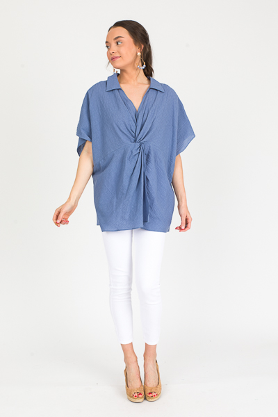 Twist Front Oversized Top, Blue