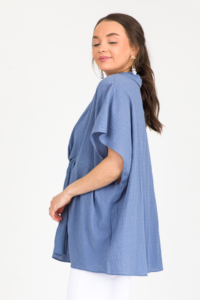 Twist Front Oversized Top, Blue