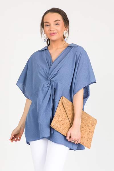 Twist Front Oversized Top, Blue