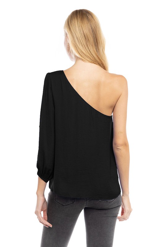 Slit Single Sleeve Blouse, Black
