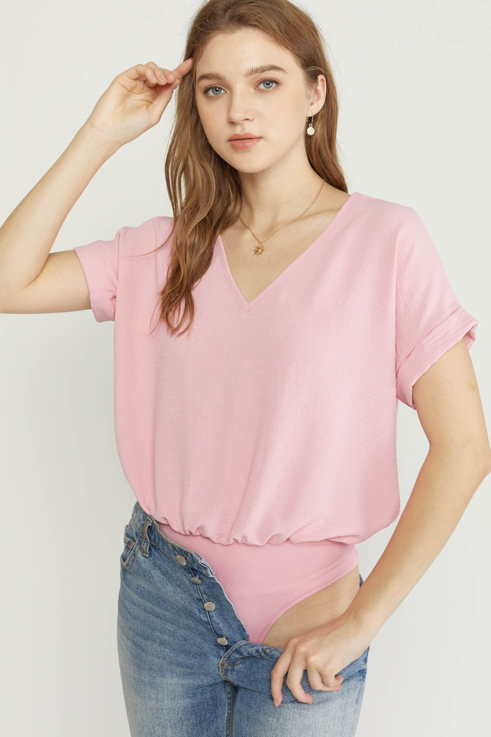 Bodysuit Blouse, Baby Pink