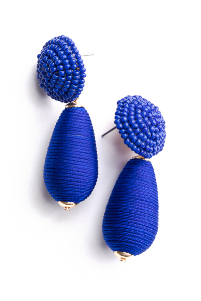 Thread Teardrop Bead Earrings, Cobalt
