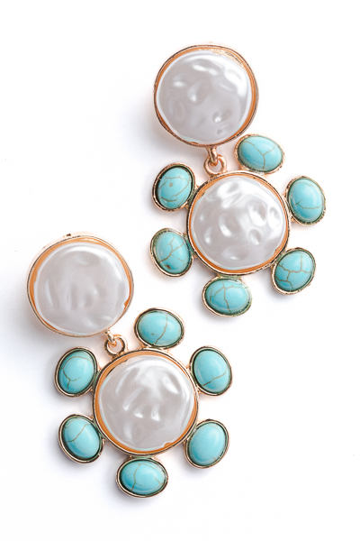 Pearl Stone Deco Earrings, Tortoise