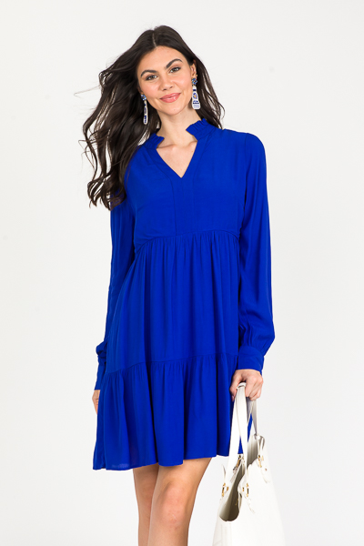 Solid Karlie Tier Dress, Blue