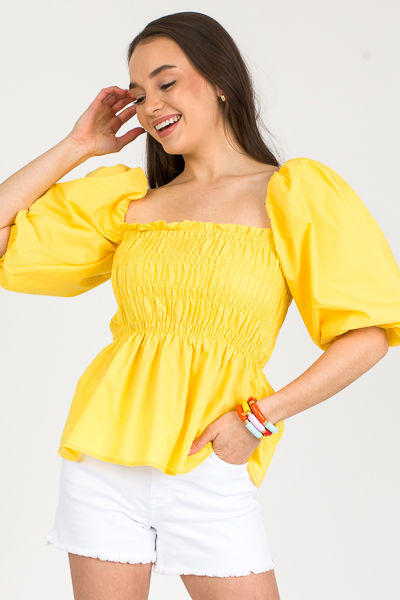 Tatum Smock Top, Yellow