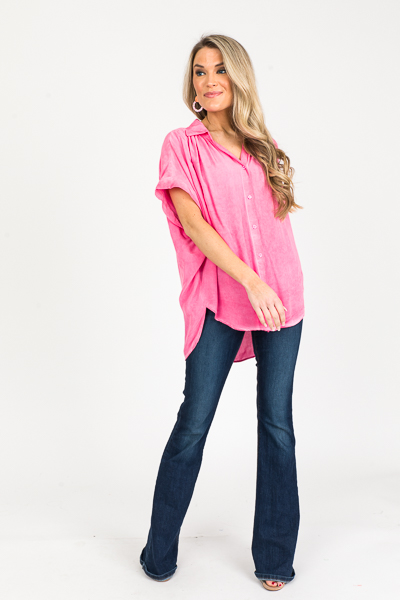 Shawn Button Top, Hot Pink