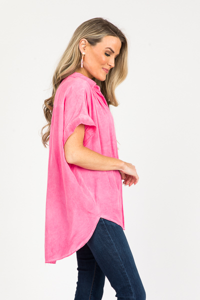 Shawn Button Top, Hot Pink