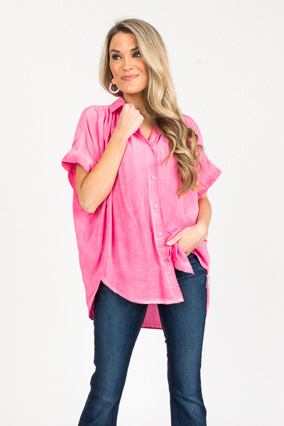 Shawn Button Top, Hot Pink