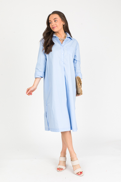 Tab Shirt Dress Midi, Lt. Blue