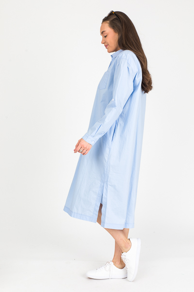 Tab Shirt Dress Midi, Lt. Blue